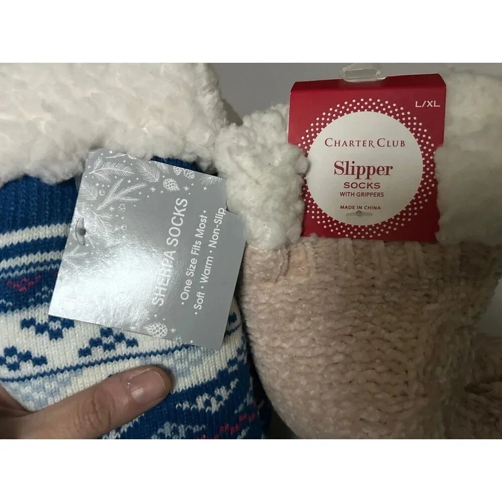 2 pairs NWT Women's Slipper Socks With Grippers